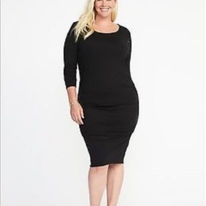 New Old Navy Black Ponte Ruched Bodycon Dress